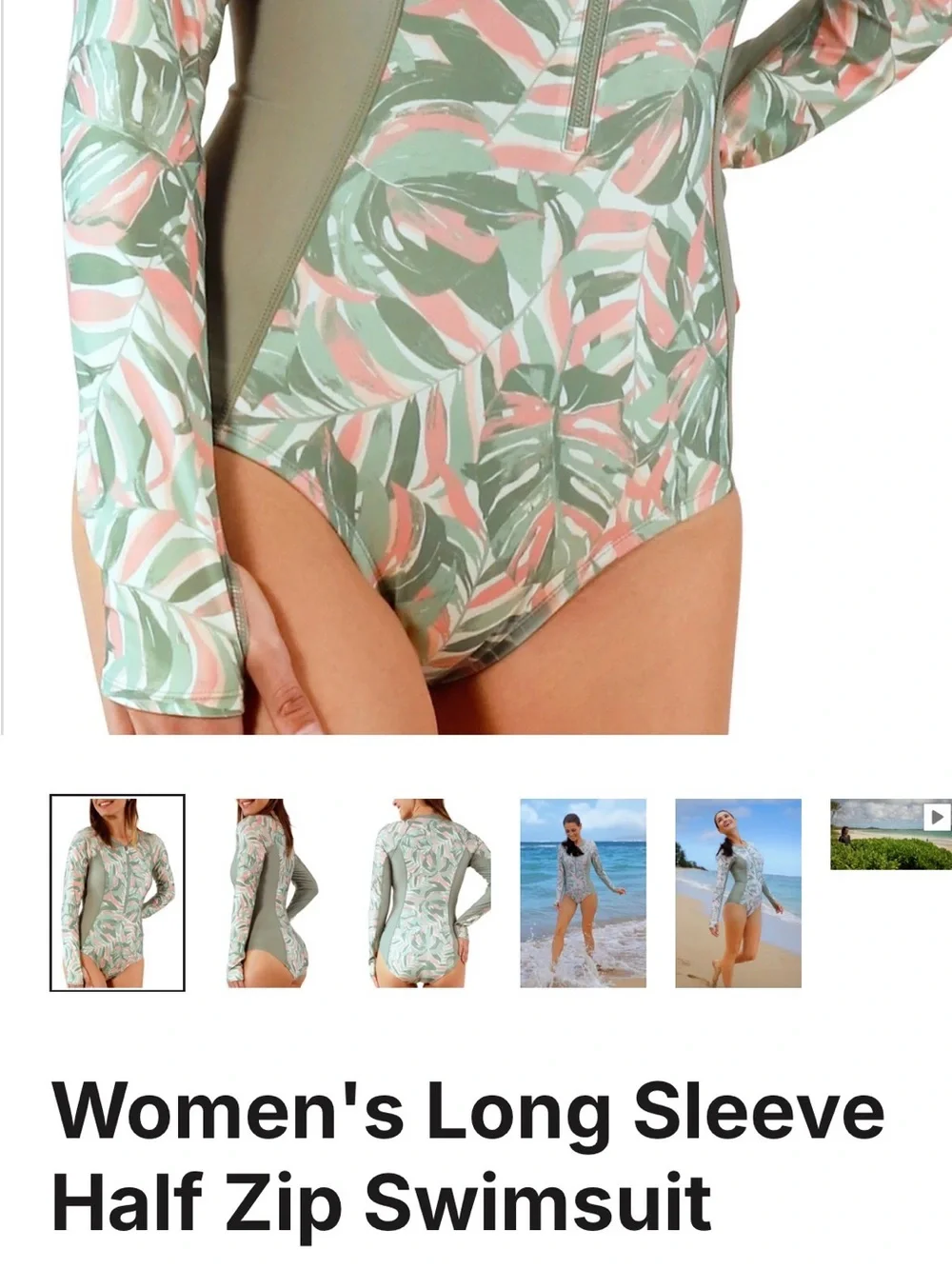 UVSkinz Teal Long-Sleeve Zip Front One-Piece Swimsuit